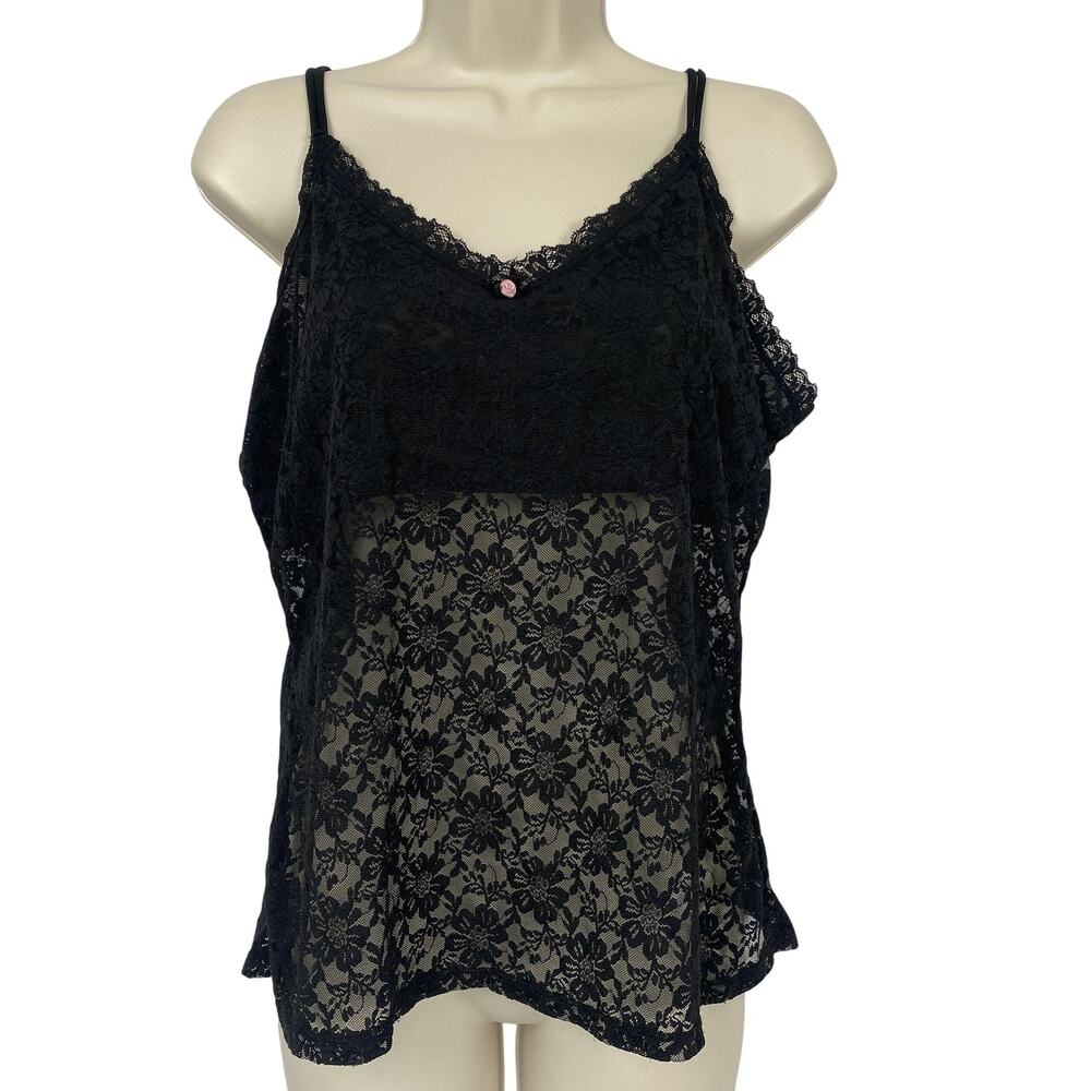 Secret Treasures Lace Babydoll Cami Womens Large Sheer Floral Lingerie Top Y2K